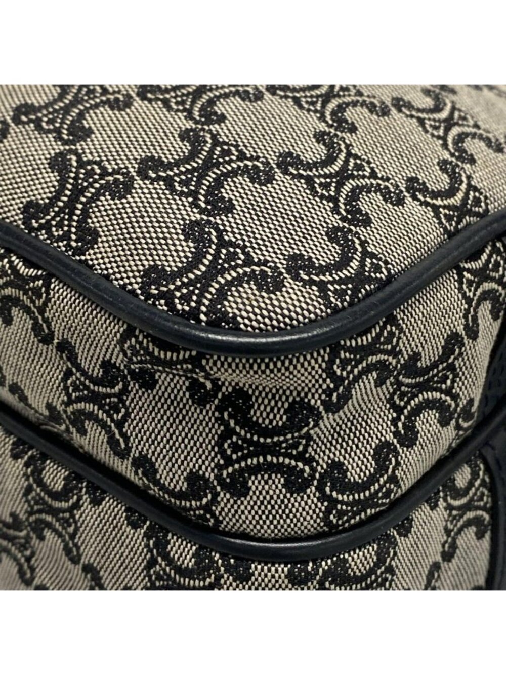 Celine Shoulder Bag Macadam Pattern Light Gray Dark Navy Leather - Picture 6 of 15